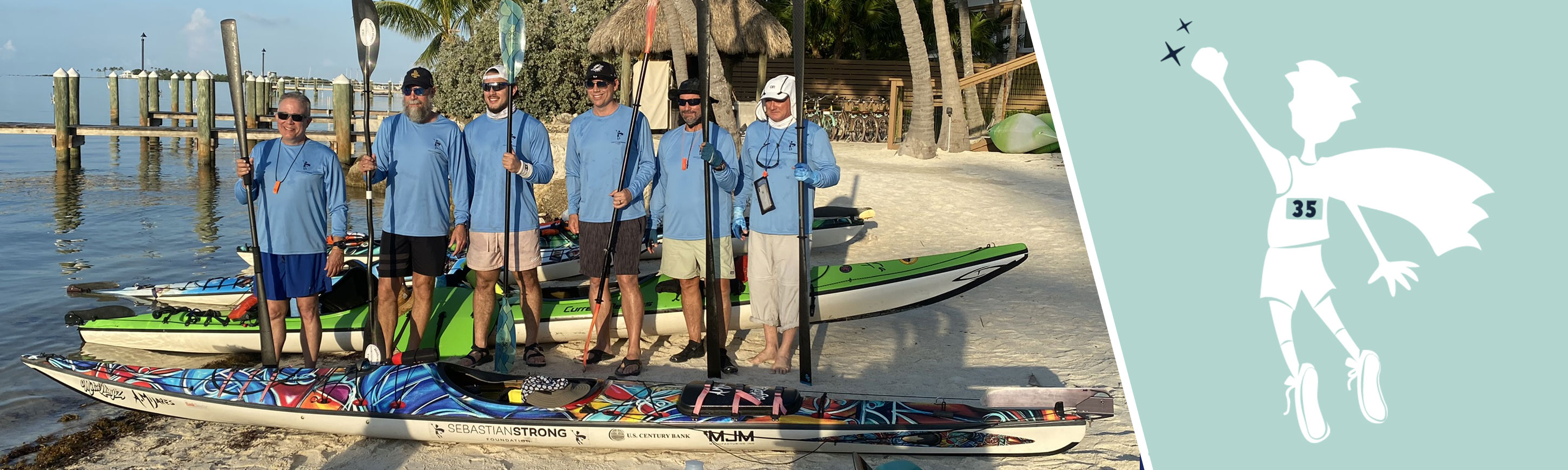 Photo of bank employees with kayak paddles who participated in the Kayak to the Keys for Hope fundraising event