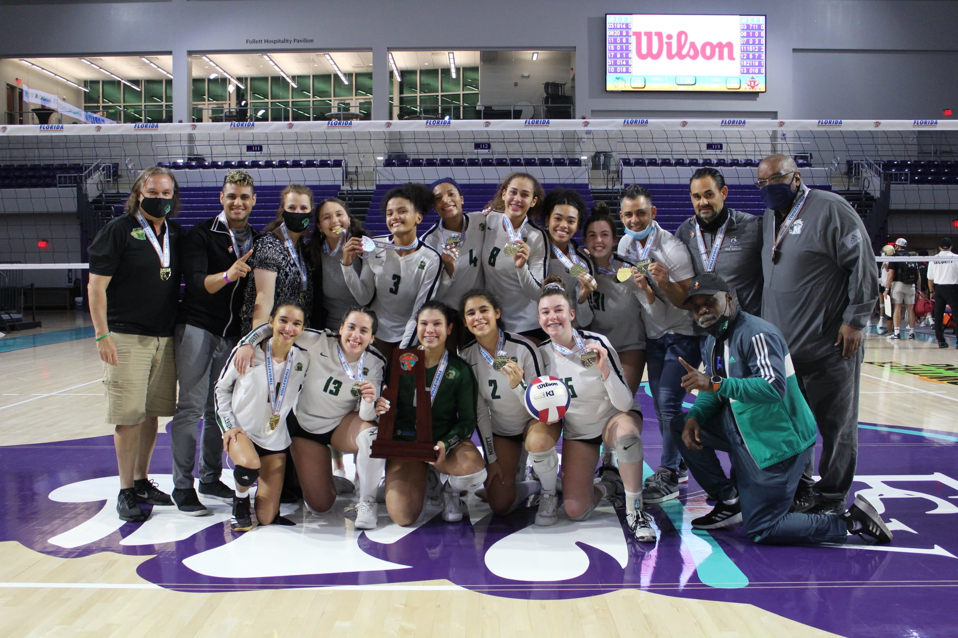Mater Academy Volleyball Team with State Champion medals